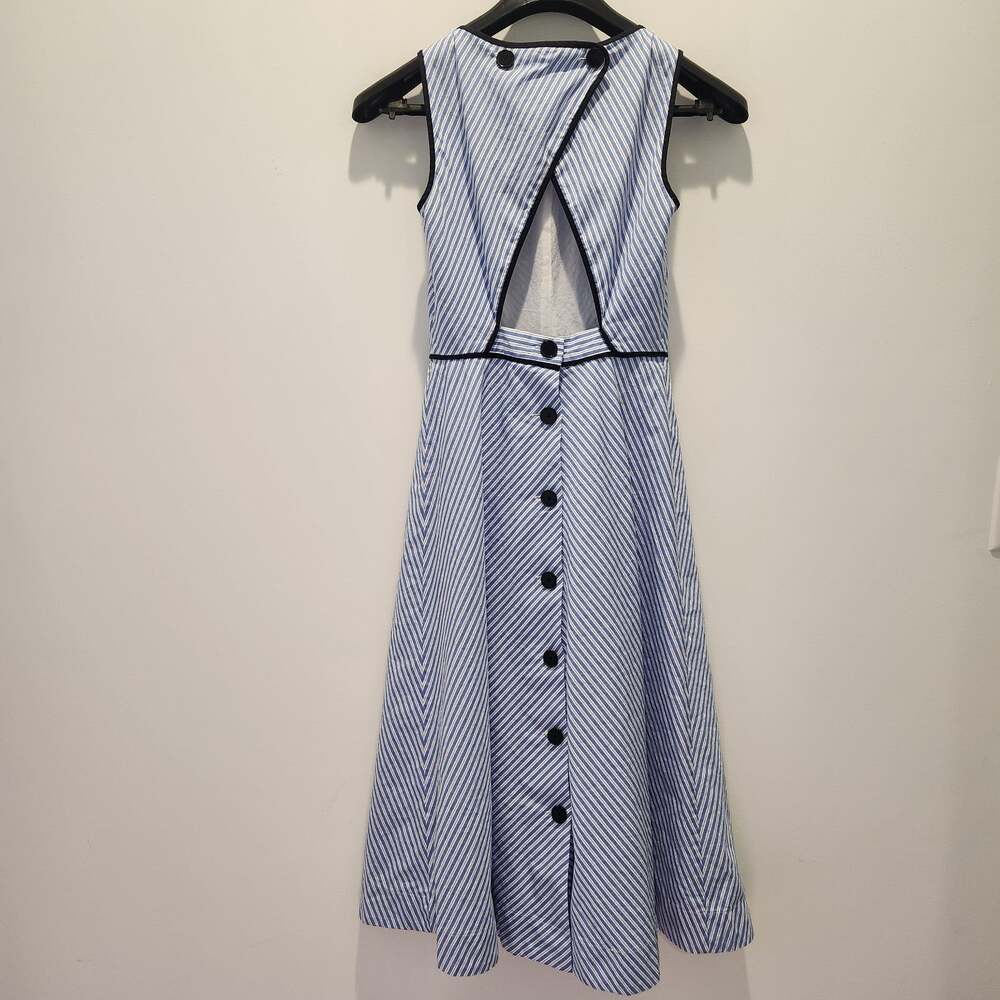 Kate Spade New York Blue White Striped Button Back Midi Dress Women's Size 0 EUC